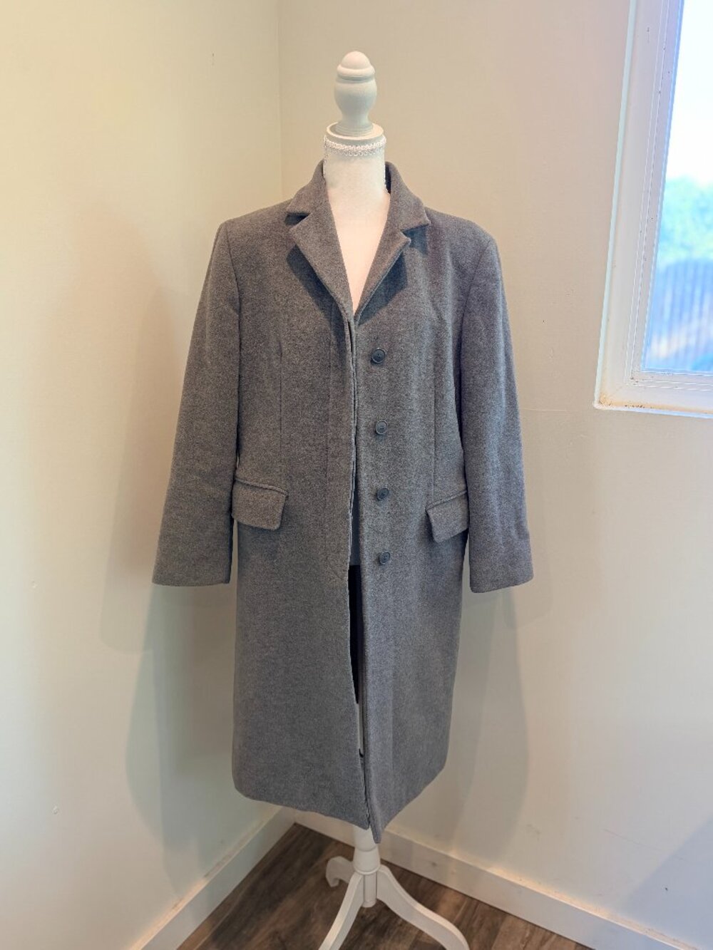 Vintage United Colors of Benetton Gray Wool Blend Long Overcoat Made In Italy 46